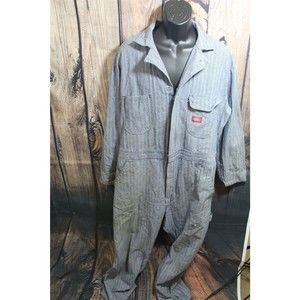 Dickies long sleeve coveralls 46 short blue herringbone distressed